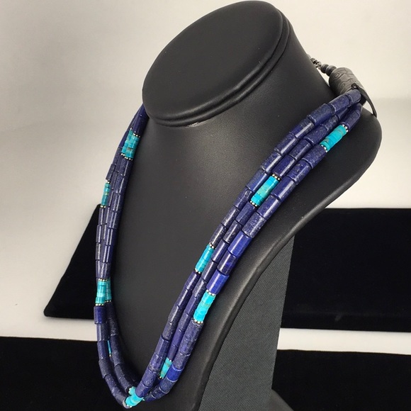 Blue Lapis Turquoise Sterling Silver Necklace - Picture 6 of 8